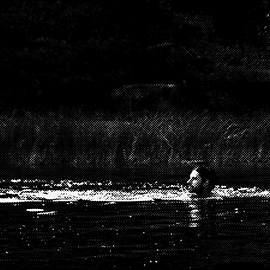 Swimmers 1, linocut, print, Gilles Sage