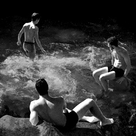 Swimmers 2, linocut, print, Gilles Sage